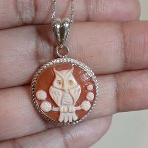 925 Hand Carved Owl Cameo, Italy. Price Is Firm.